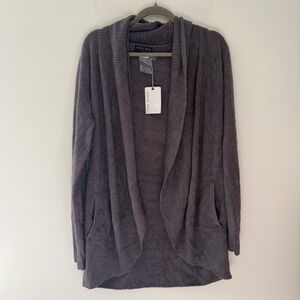 Barefoot Dreams CozyChic Lite 452 Open Front Cardigan Carbon L/XL NEW